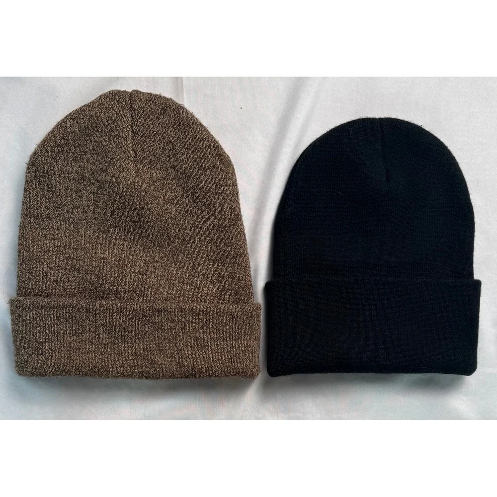 Carhartt A18 Watch Hat Beanie Bundle Black Dark Brown Heather Knit Cap 2 Pack